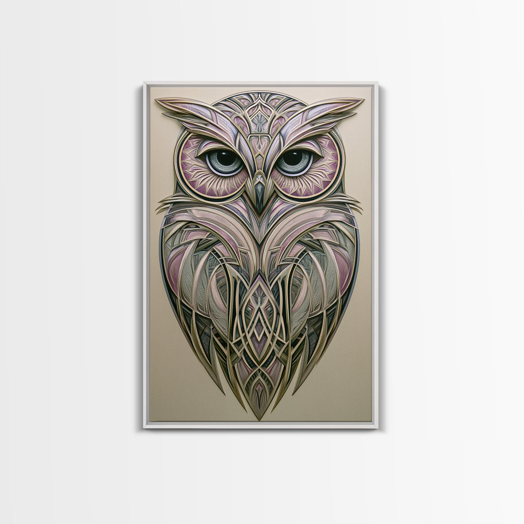 Sacred Owl Formed from Symmetrical Linework Canvas Print, Sacred Geometry Art, Statement Artwork, Living Room Decor, Geometry, SGA-2x3-2