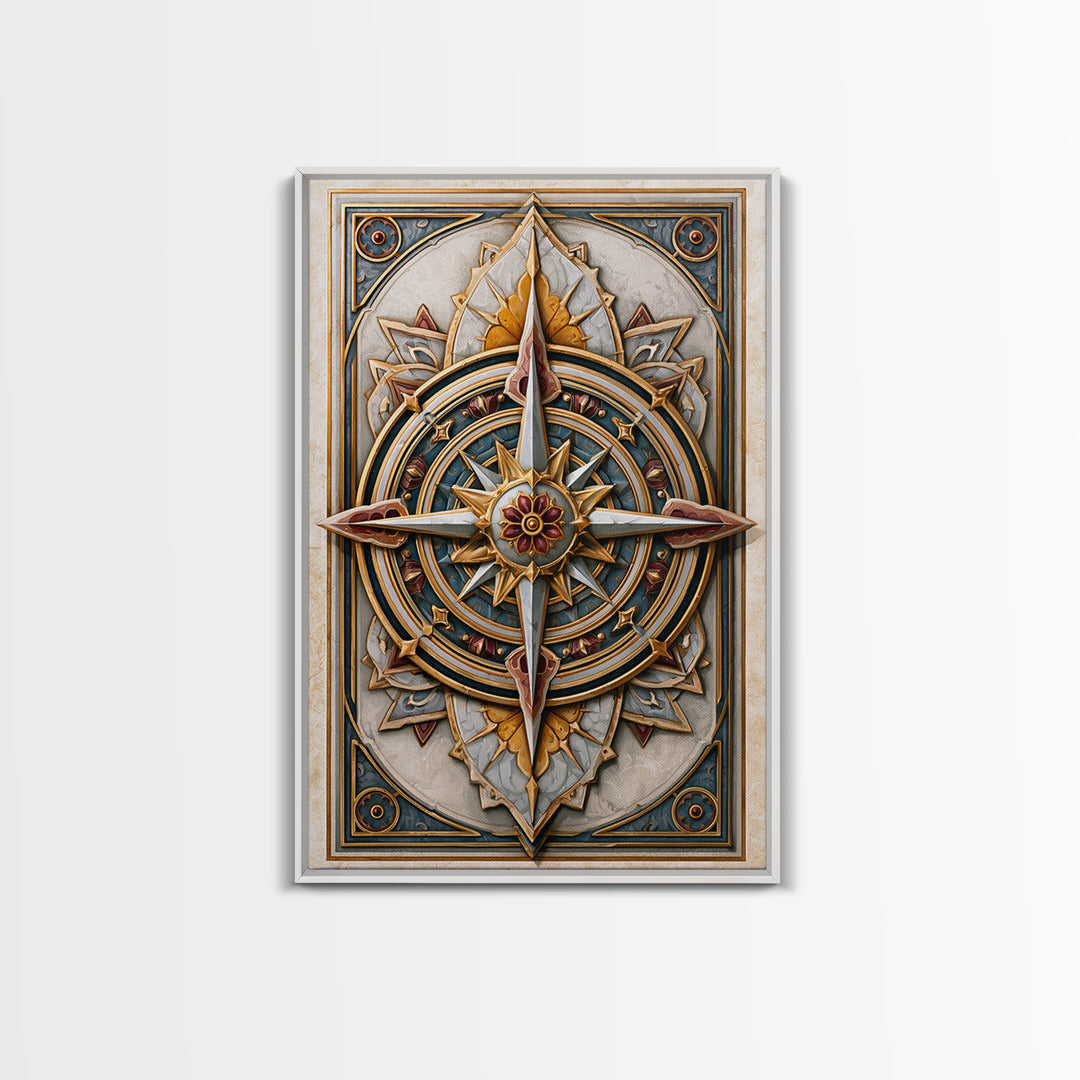 Gold Line Compass Mandala on Parchment Canvas Print, Sacred Geometry Art, Wall Decor, Living Room Decor, Abstract Art, Geometry, SGA-2x3-29