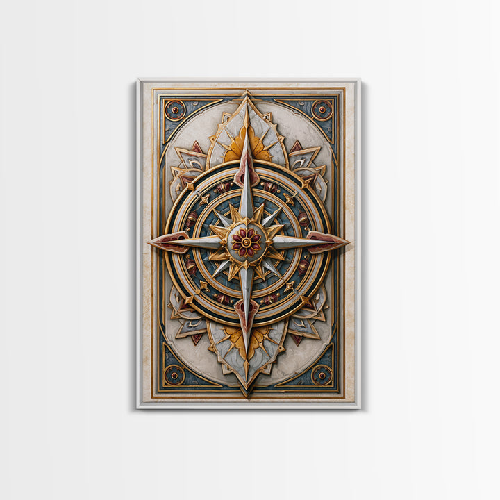 Gold Line Compass Mandala on Parchment Canvas Print, Sacred Geometry Art, Wall Decor, Living Room Decor, Abstract Art, Geometry, SGA-2x3-29