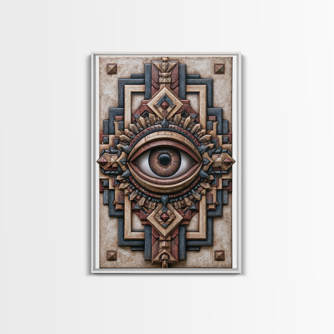 Cosmic Eye Inside Geometric Frame Framed Canvas Print, Sacred Geometry Art, Zen Home Decor, Living Room Decor, Abstract Art, SGA-2x3-3