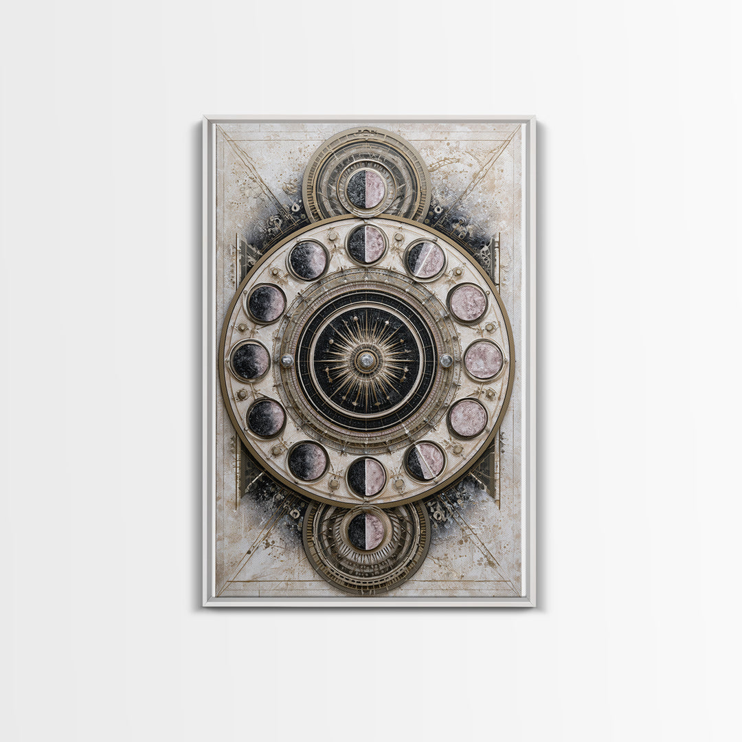 Moon Phase Mandala Framed Canvas Print, Sacred Geometry Art, Textured Painting, Living Room Decor, Fine Art, Geometry, SGA-2x3-46