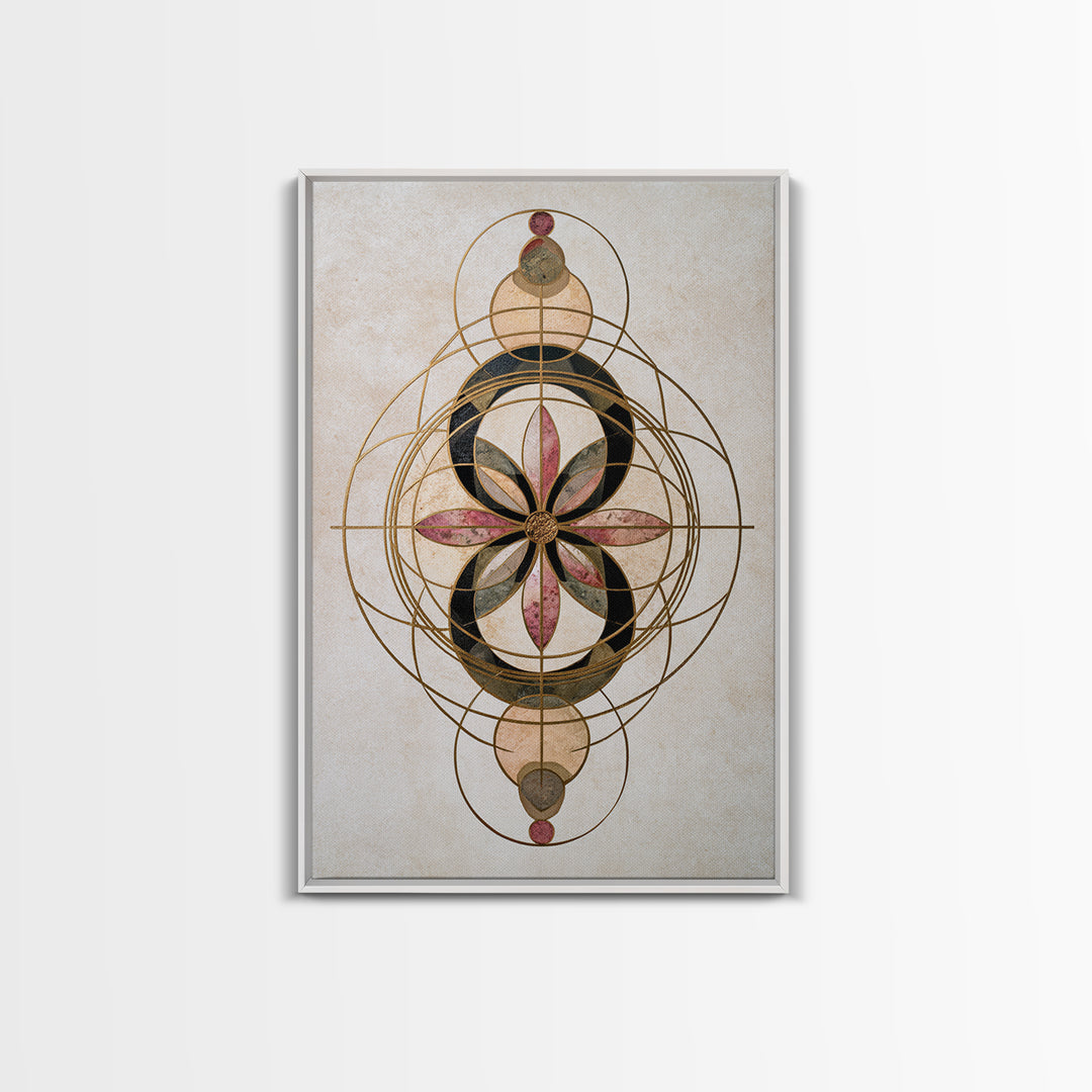 Gold Line Compass Mandala on Parchment Canvas Print, Sacred Geometry Art, Wall Art Print, Living Room Decor, Abstract Art, SGA-2x3-77