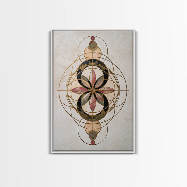 Gold Line Compass Mandala on Parchment Canvas Print, Sacred Geometry Art, Wall Art Print, Living Room Decor, Abstract Art, SGA-2x3-77