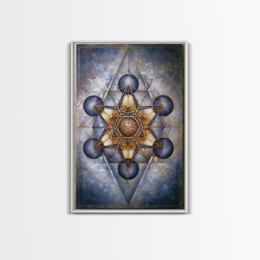 Metatron Cube with Celestial Background Framed Canvas Print, Sacred Geometry Art, Boho Decor, Living Room Decor, Abstract Art, SGA-2x3-83