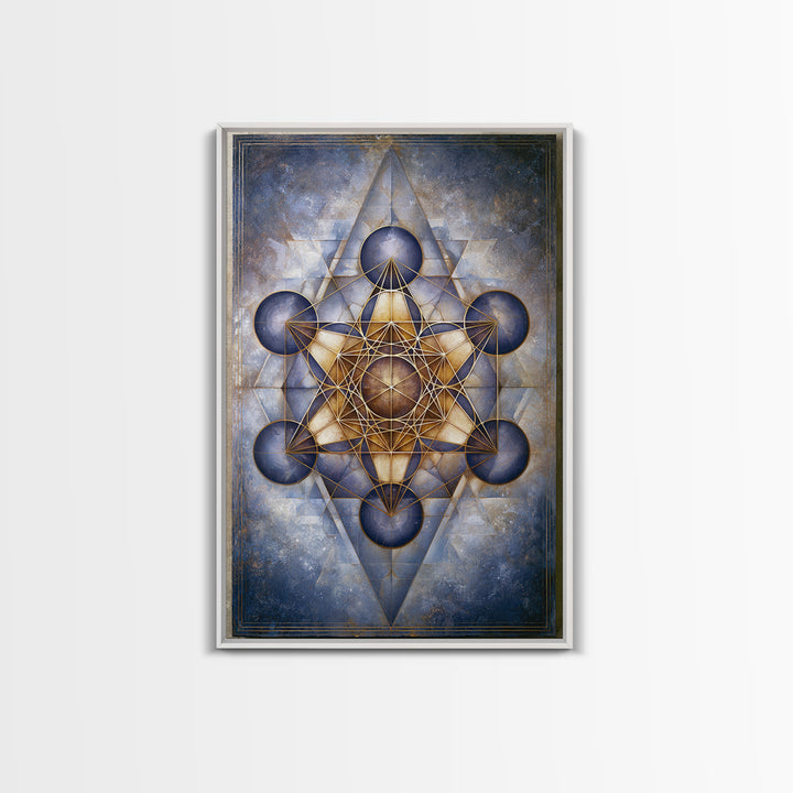 Metatron Cube with Celestial Background Framed Canvas Print, Sacred Geometry Art, Boho Decor, Living Room Decor, Abstract Art, SGA-2x3-83