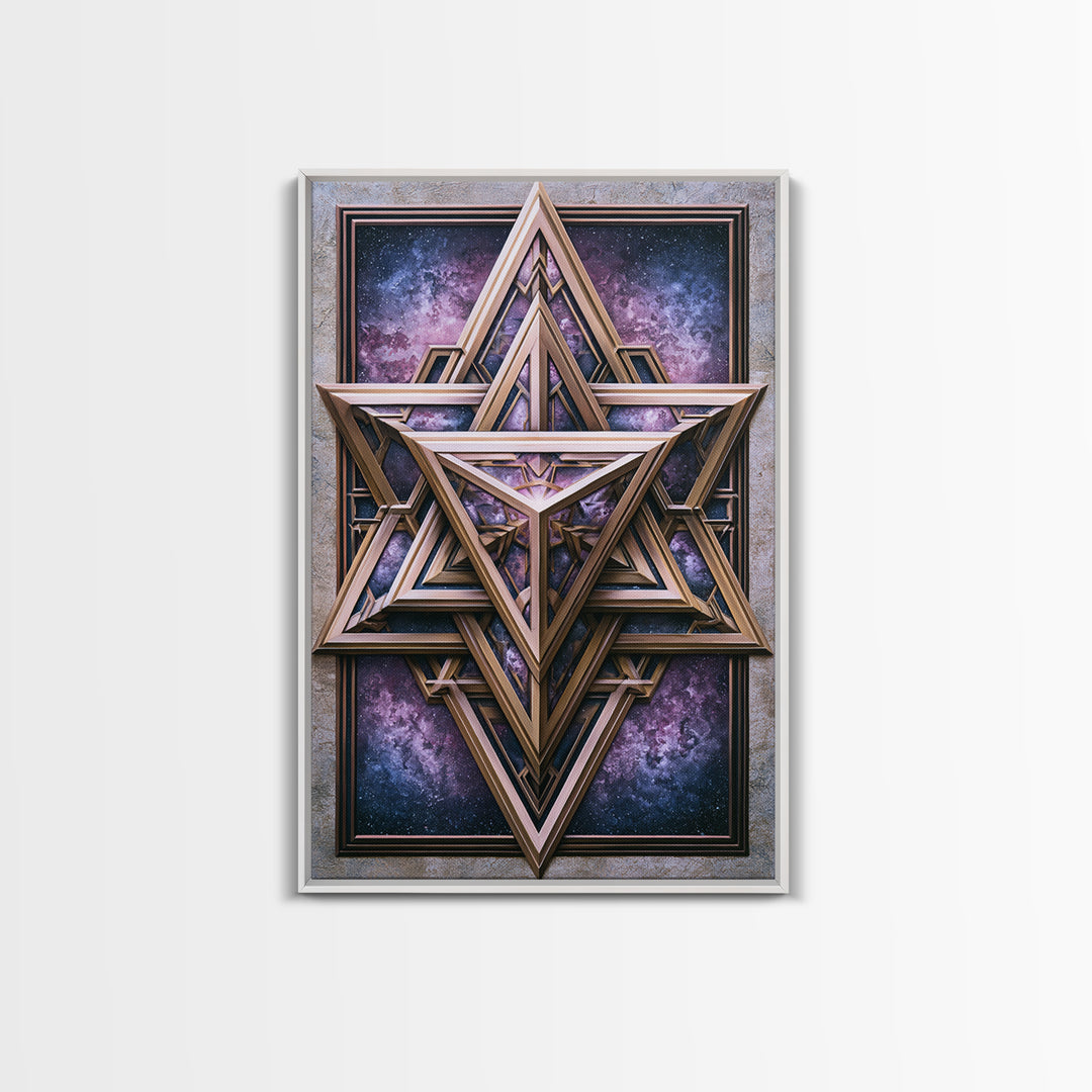 Star Tetrahedron with Watercolor Galaxy Wash Canvas Print, Sacred Geometry Art, Digital Wall Art, Living Room Decor, Geometry, SGA-2x3-88