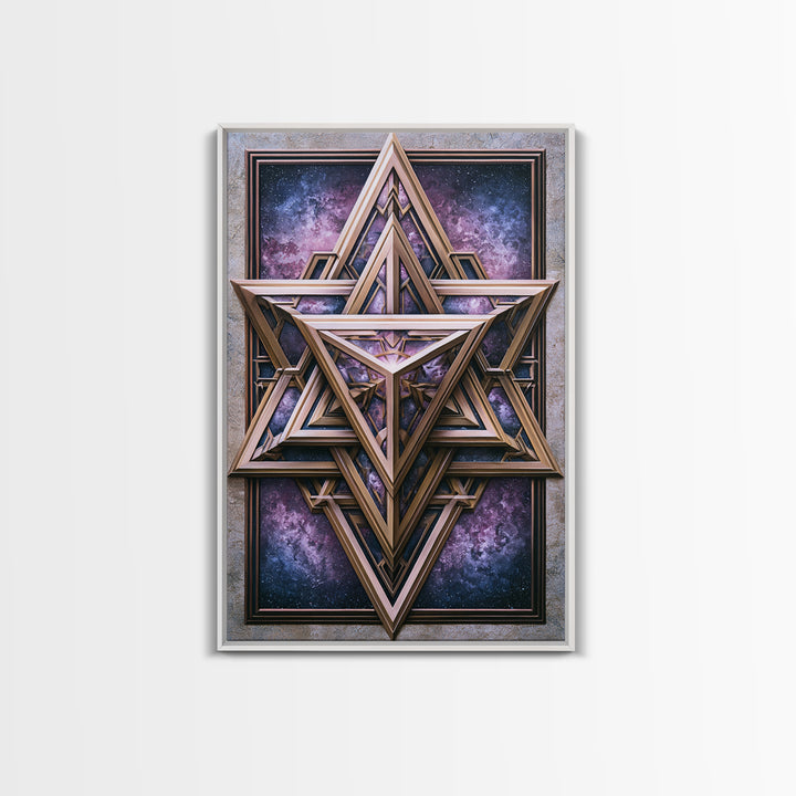 Star Tetrahedron with Watercolor Galaxy Wash Canvas Print, Sacred Geometry Art, Digital Wall Art, Living Room Decor, Geometry, SGA-2x3-88