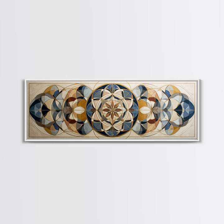 Gold Line Compass Mandala on Parchment Canvas Print, Sacred Geometry Art, Living Room Decor, Geometry, Mandala Wall Art, SGA-3x1-13