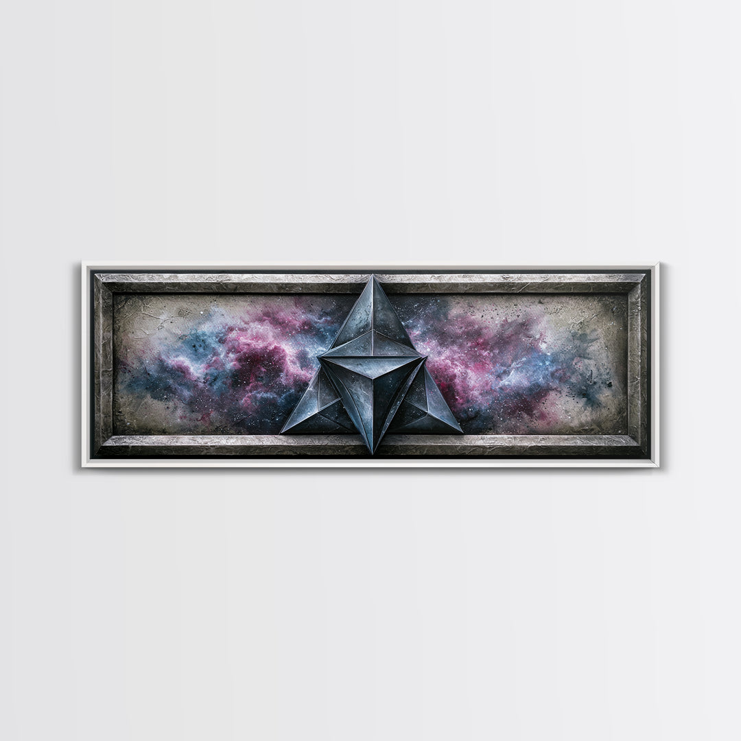 Star Tetrahedron with Watercolor Galaxy Wash Canvas Print, Sacred Geometry Art, Spiritual Wall Art, Living Room Decor, Geometry, SGA-3x1-24