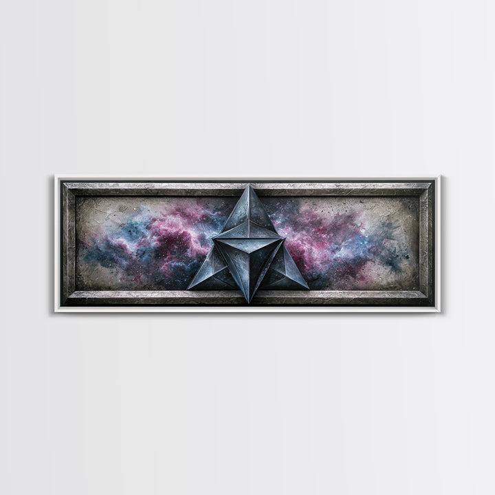 Star Tetrahedron with Watercolor Galaxy Wash Canvas Print, Sacred Geometry Art, Spiritual Wall Art, Living Room Decor, Geometry, SGA-3x1-24