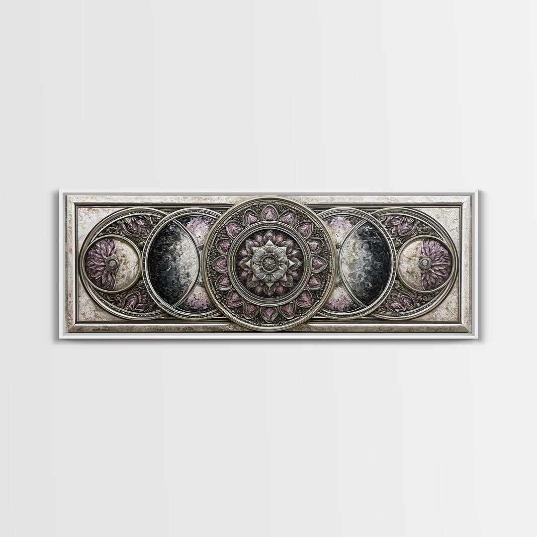 Moon Phase Mandala Canvas Print, Sacred Geometry Art, Wall Art, Living Room Decor, Fine Art, Geometry, Wall Art Print, SGA-3x1-30