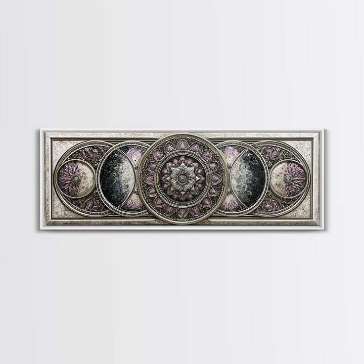 Moon Phase Mandala Canvas Print, Sacred Geometry Art, Wall Art, Living Room Decor, Fine Art, Geometry, Wall Art Print, SGA-3x1-30