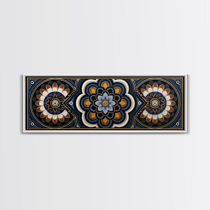 Black and Gold Geometric Rosette Canvas Print, Sacred Geometry Art, Rustic Home Decor, Living Room Decor, Abstract Art, SGA-3x1-4