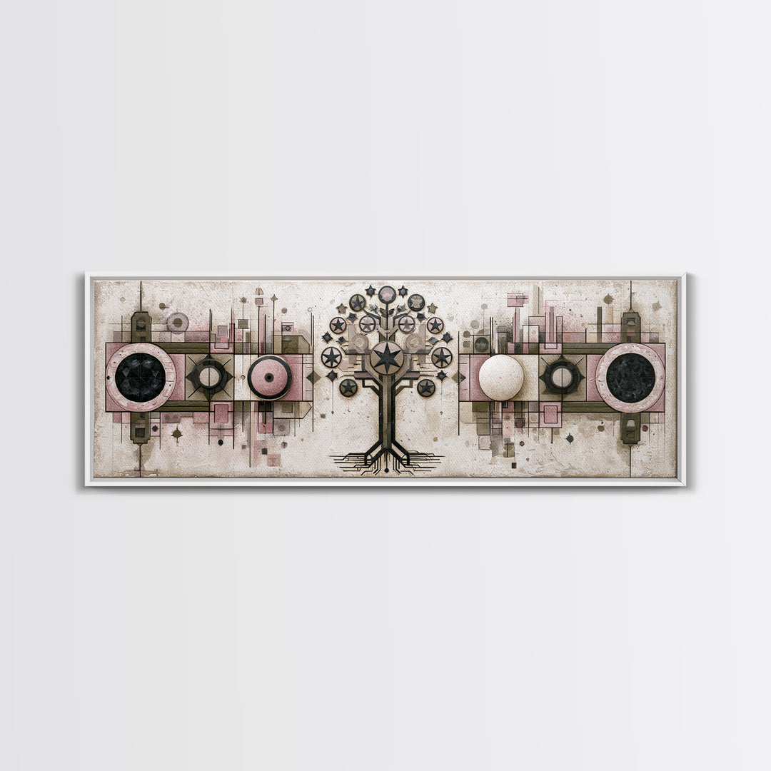 Geometric Tree of Life Framed Canvas Print, Sacred Geometry Art, Contemporary Art, Living Room Decor, Fine Art, Geometry, SGA-3x1-55