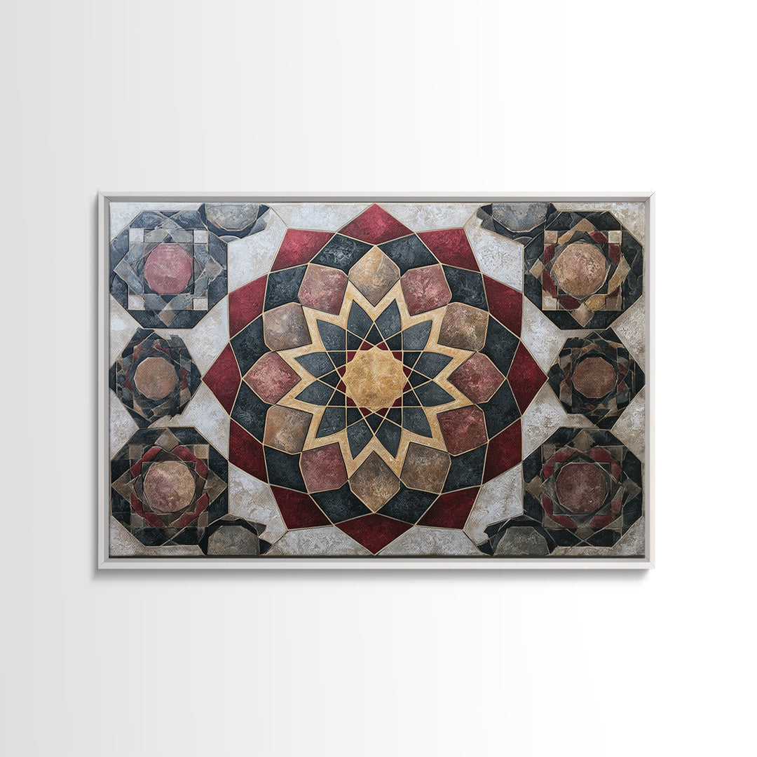 Moroccan Sacred Tile Star Pattern Framed Canvas Print, Sacred Geometry Art, Living Room Decor, Geometry, Mandala Wall Art, SGA-3x2-28