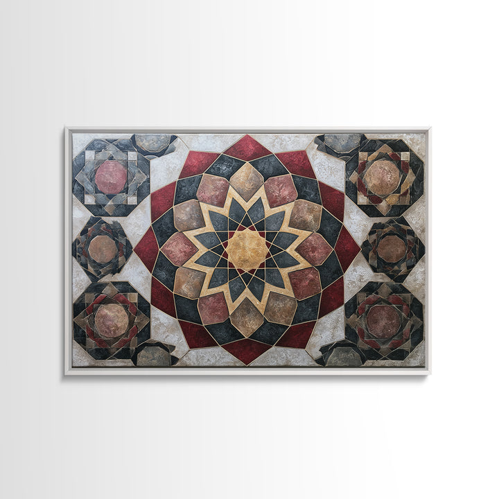 Moroccan Sacred Tile Star Pattern Framed Canvas Print, Sacred Geometry Art, Living Room Decor, Geometry, Mandala Wall Art, SGA-3x2-28