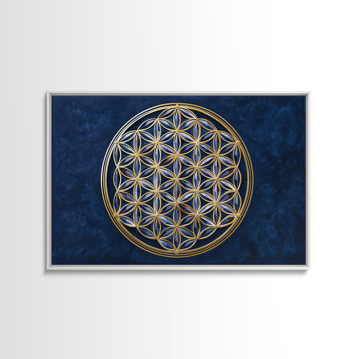 Flower of Life Pattern Framed Canvas Print, Sacred Geometry Art, Floral Prints, Living Room Decor, Oil Painting, Geometry, SGA-3x2-5