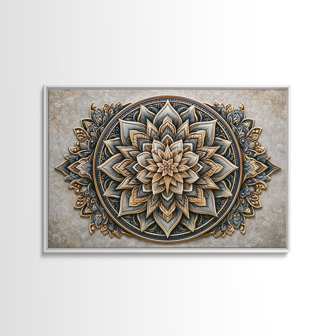 Mandala Lotus with Precise Radial Symmetry Canvas Print, Sacred Geometry Art, Midcentury Modern, Living Room Decor, Geometry, SGA-3x2-54
