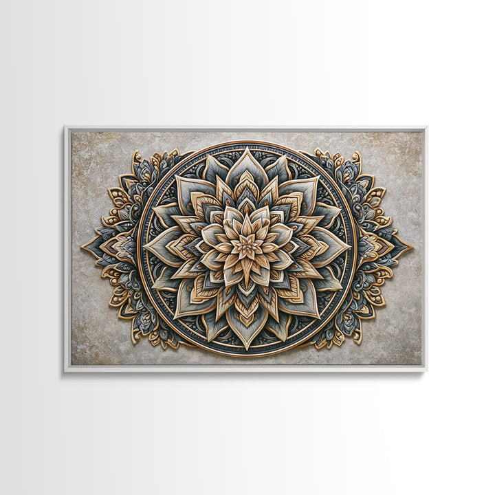 Mandala Lotus with Precise Radial Symmetry Canvas Print, Sacred Geometry Art, Midcentury Modern, Living Room Decor, Geometry, SGA-3x2-54