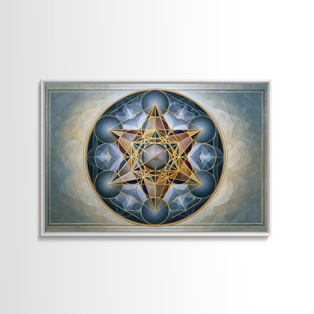 Metatron Cube with Celestial Background Framed Canvas Print, Sacred Geometry Art, Digital Art, Living Room Decor, Oil Painting, SGA-3x2-55