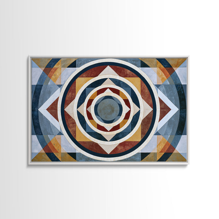 Concentric Circles and Triangles Canvas Print, Sacred Geometry Art, Wabi Sabi Art, Living Room Decor, Oil Painting, Geometry, SGA-3x2-61