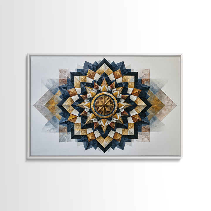 Black and Gold Geometric Rosette Framed Canvas Print, Sacred Geometry Art, Home Decor, Living Room Decor, Fine Art, Geometry, SGA-3x2-64