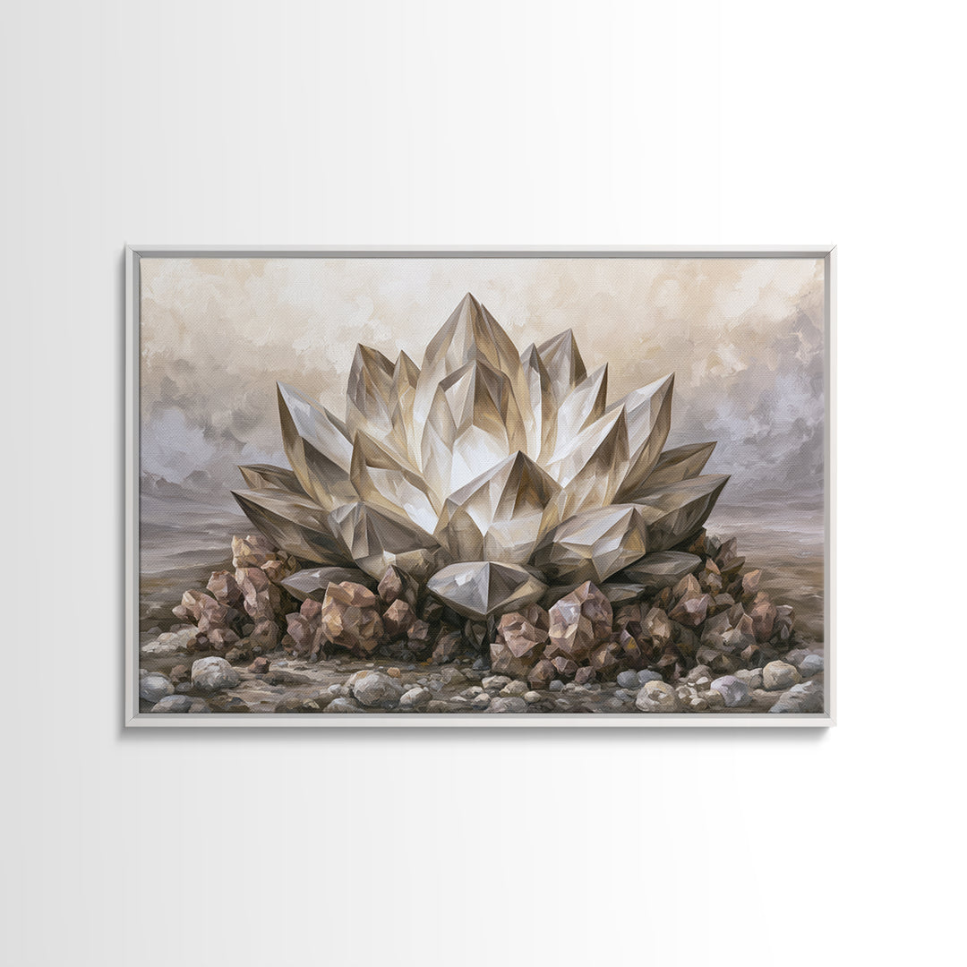 Crystal Lotus Arrangement Canvas Print, Sacred Geometry Art, Neutral Decor, Living Room Decor, Fine Art, Geometry, Wall Decor, SGA-3x2-72