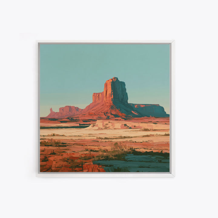 Desert Mesas in Terracotta and Turquoise Framed Canvas Print, Southwestern Art, Modern Decor, Southwestern Decor, Mesa, SOU-1x1-1