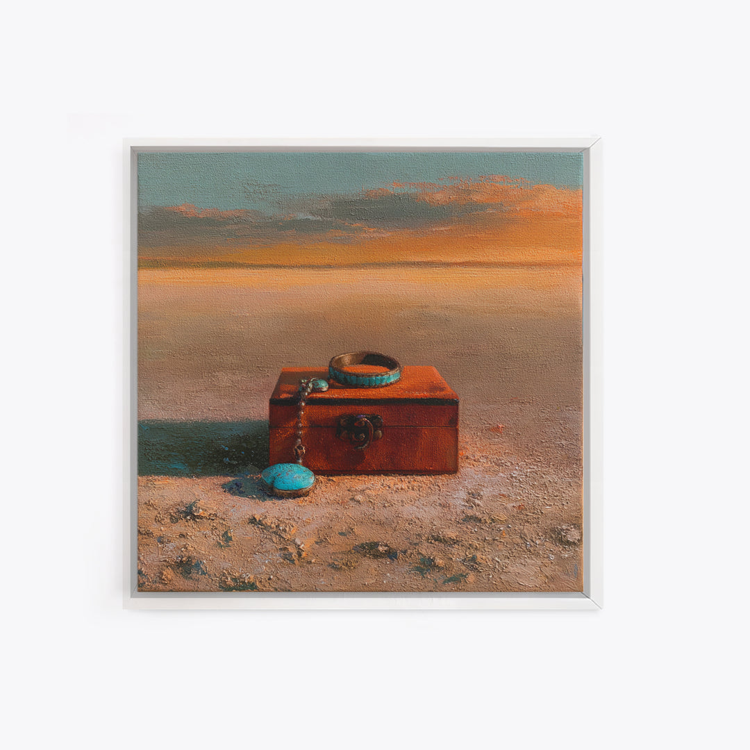 Turquoise Jewelry and Leather Still Life Canvas Print, Southwestern Art, Gallery Decor, Southwestern Decor, Fine Art, Mesa, SOU-1x1-59