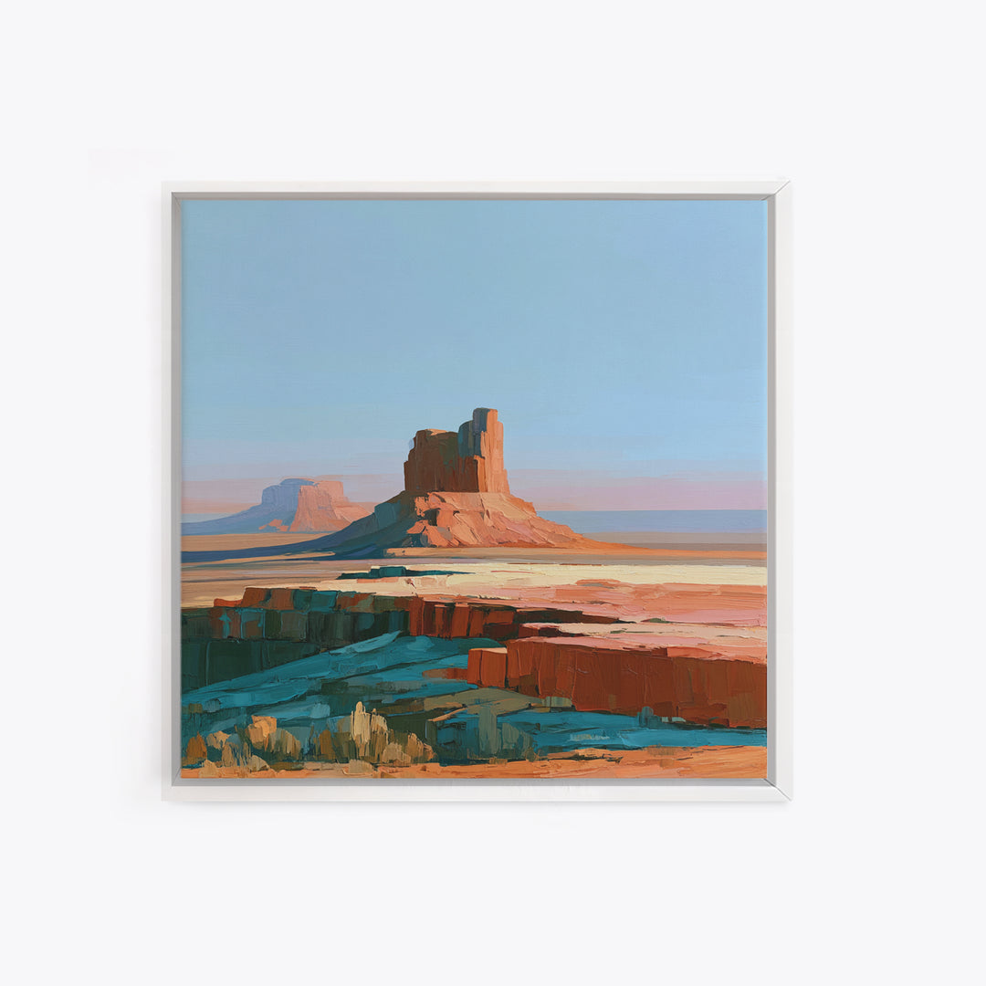 Desert Mesas in Terracotta and Turquoise Framed Canvas Print, Southwestern Art, Southwestern Decor, Watercolor Art, Mesa, SOU-1x1-73