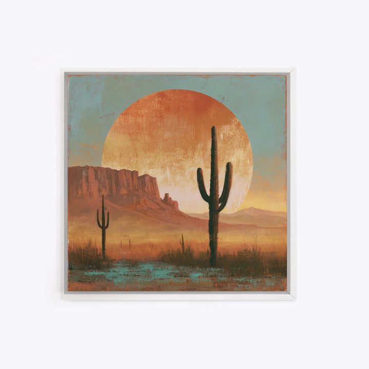 Saguaro Cactus under Enormous Sunset Framed Canvas Print, Southwestern Art, Fine Art Print, Southwestern Decor, Fine Art, Mesa, SOU-1x1-74