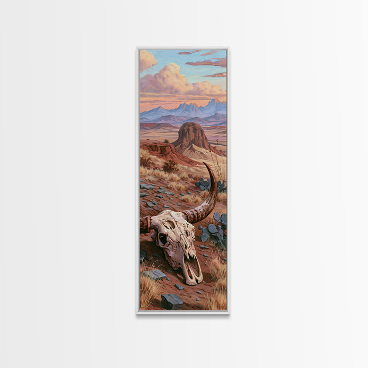 Sun Bleached Longhorn Skull Still Life Framed Canvas Print, Southwestern Art, Wall Art, Southwestern Decor, Oil Painting, Mesa, SOU-1x3-45