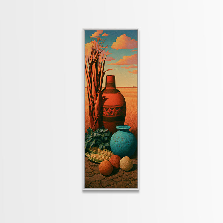 Pueblo Pottery Still Life Canvas Print, Southwestern Art, Landscape Art, Southwestern Decor, Fine Art, Mesa, Statement Artwork, SOU-1x3-59