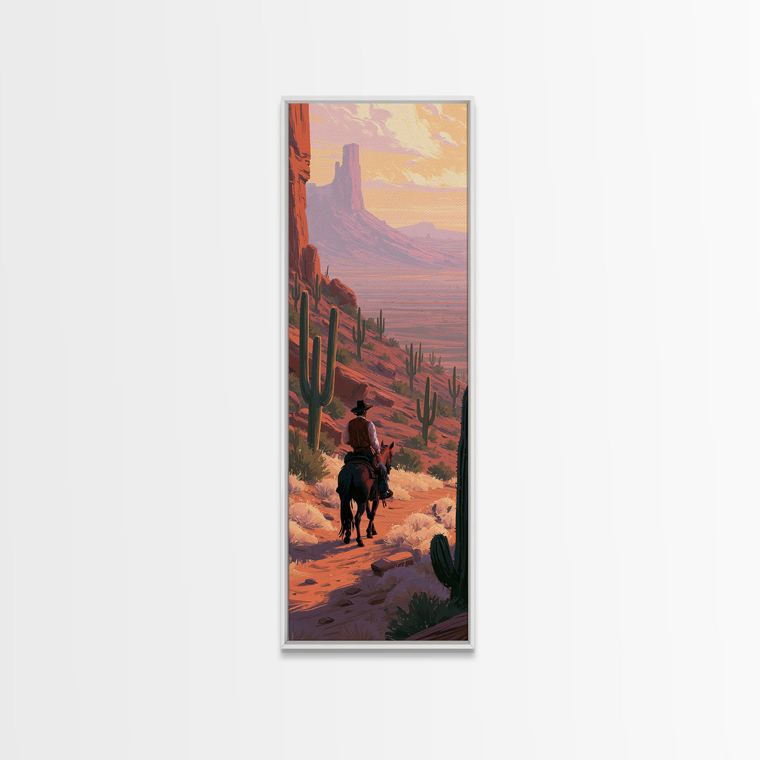 Horse Rider Crossing Desert at Dusk Canvas Print, Southwestern Art, Original Art, Southwestern Decor, Fine Art, Mesa, SOU-1x3-7