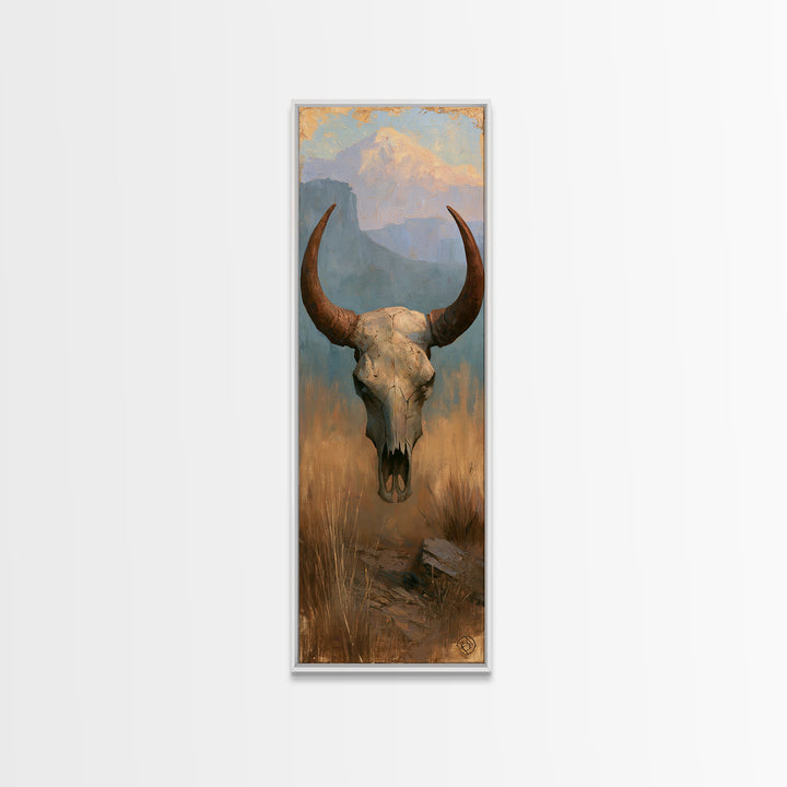 Sun Bleached Longhorn Skull Still Life Canvas Print, Southwestern Art, Original Painting, Southwestern Decor, Fine Art, Mesa, SOU-1x3-93