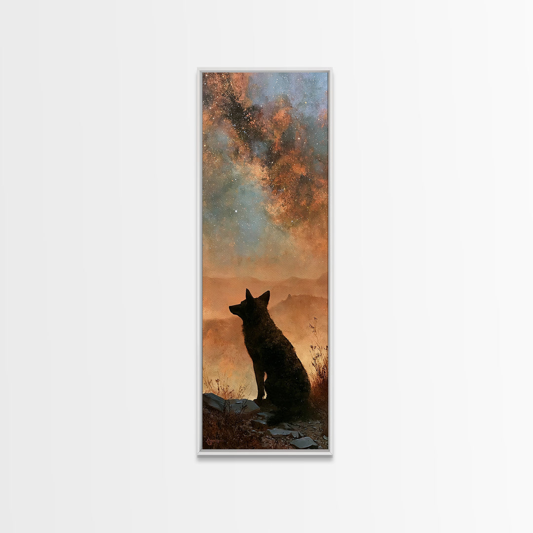 Coyote Silhouette Beneath Starry Sky Canvas Print, Southwestern Art, Art Print, Southwestern Decor, Watercolor Art, Mesa, SOU-1x3-99