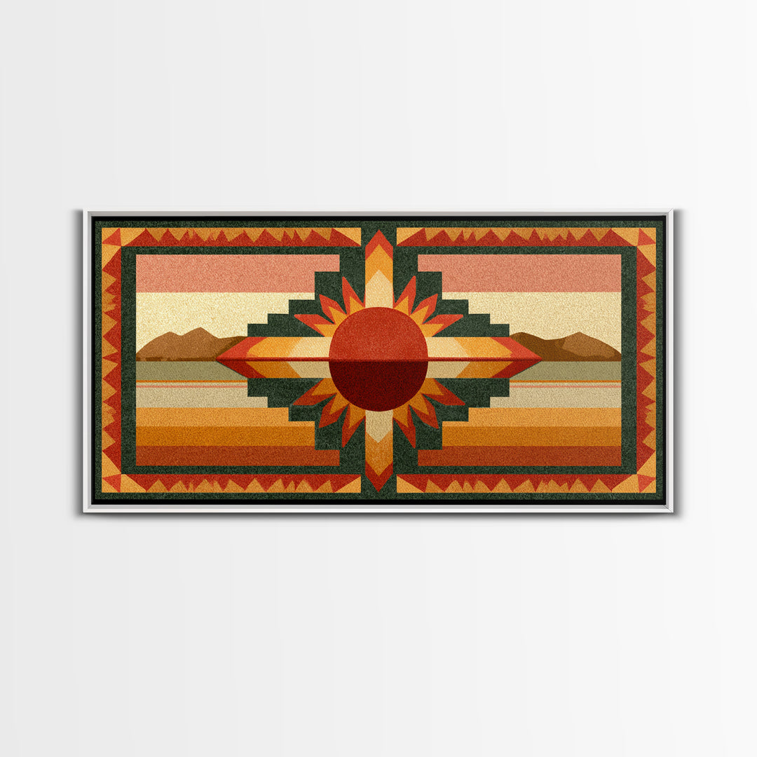 Sun Symbol with Geometric Southwest Border Canvas Print, Southwestern Art, Southwestern Decor, Abstract Art, Mesa, SOU-2x1-41