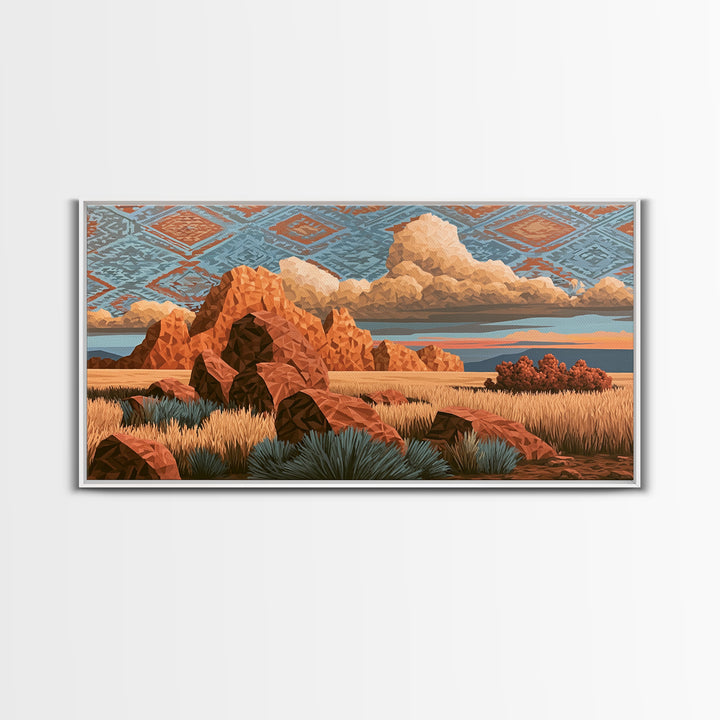 Navajo Geometric Pattern Framed Canvas Print, Southwestern Art, Original Art, Southwestern Decor, Abstract Art, Mesa, SOU-2x1-72