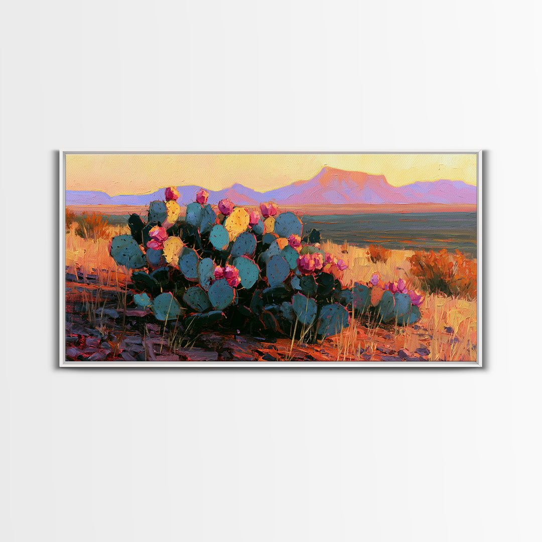 Prickly Pear Cactus Framed Canvas Print, Southwestern Art, Room Decor, Southwestern Decor, Fine Art, Mesa, Digital Wall Art, SOU-2x1-75
