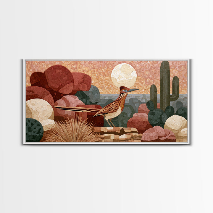 Roadrunner under a Pale Desert Moon Canvas Print, Southwestern Art, Western Decor, Southwestern Decor, Fine Art, Mesa, SOU-2x1-76