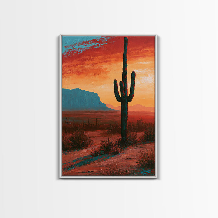 Saguaro Cactus under Enormous Sunset Canvas Print, Southwestern Art, Contemporary Art, Southwestern Decor, Fine Art, Mesa, SOU-2x3-10