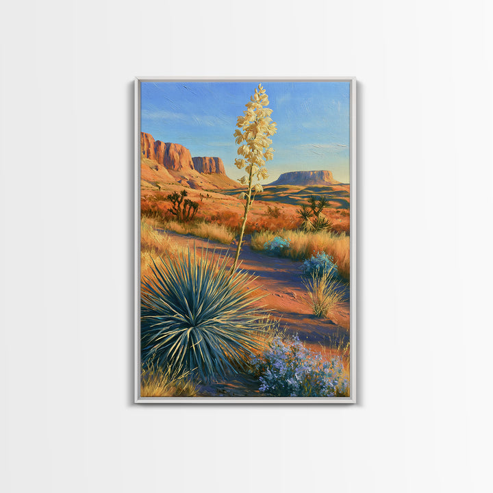 Yucca Blooms Against Clear Blue Sky Framed Canvas Print, Southwestern Art, Printable Wall Art, Southwestern Decor, Mesa, SOU-2x3-100