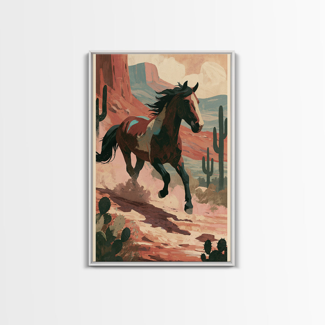 Wild Mustang Running Through Dusty Canyon Canvas Print, Southwestern Art, Wall Art, Southwestern Decor, Fine Art, Mesa, SOU-2x3-14