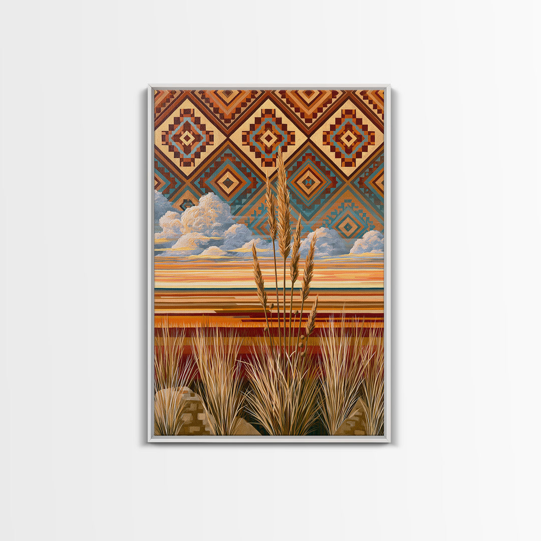 Navajo Geometric Pattern Framed Canvas Print, Southwestern Art, Original Art, Southwestern Decor, Abstract Art, Mesa, SOU-2x3-60