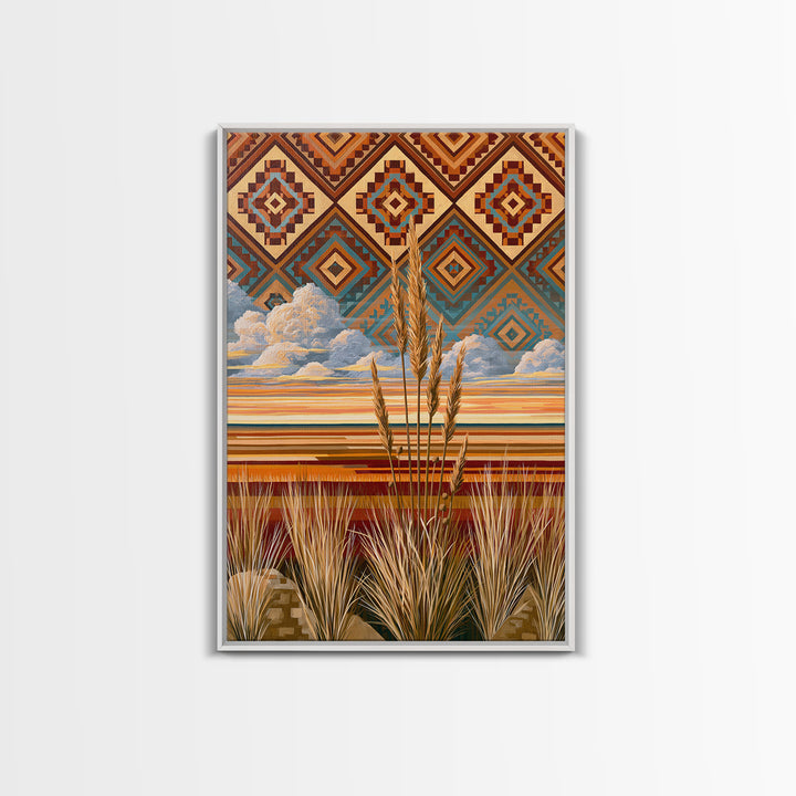 Navajo Geometric Pattern Framed Canvas Print, Southwestern Art, Original Art, Southwestern Decor, Abstract Art, Mesa, SOU-2x3-60