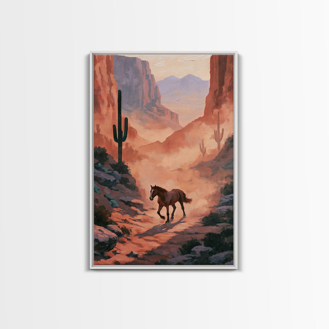 Wild Mustang Running Through Dusty Canyon Canvas Print, Southwestern Art, Printable Art, Southwestern Decor, Fine Art, Mesa, SOU-2x3-62