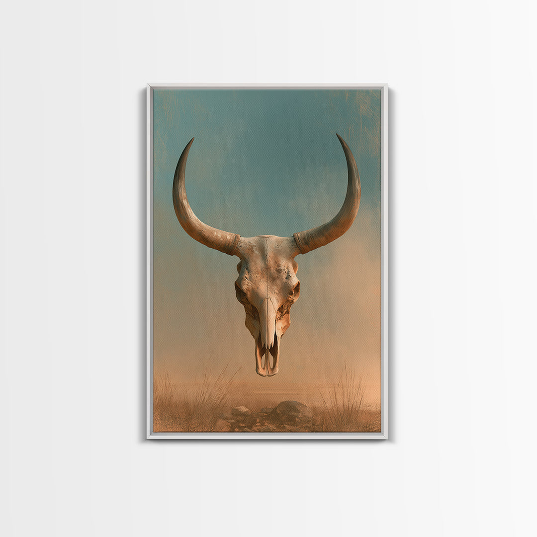 Sun Bleached Longhorn Skull Still Life Canvas Print, Southwestern Art, Tapestry Wall Art, Southwestern Decor, Fine Art, Mesa, SOU-2x3-65