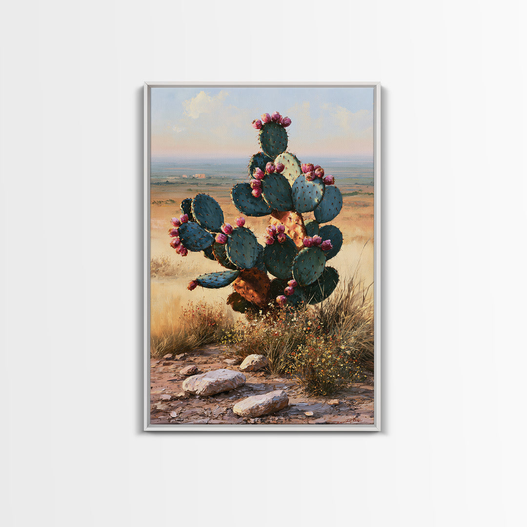 Prickly Pear Cactus Framed Canvas Print, Southwestern Art, Western Art, Southwestern Decor, Fine Art, Mesa, Textured Painting, SOU-2x3-87