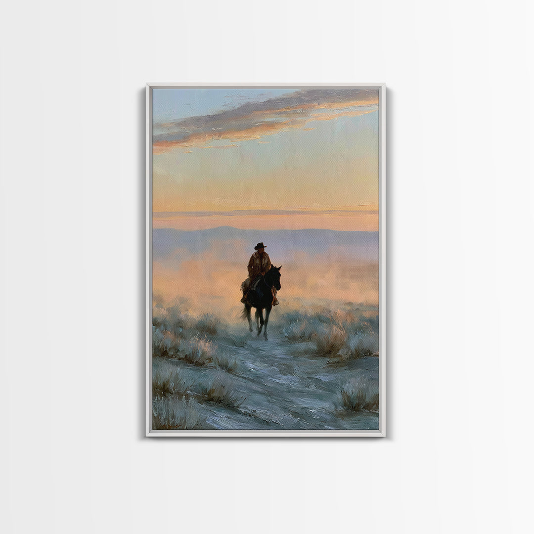 Horse Rider Crossing Desert at Dusk Canvas Print, Southwestern Art, Native American Art, Southwestern Decor, Fine Art, Mesa, SOU-2x3-99
