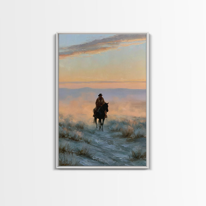 Horse Rider Crossing Desert at Dusk Canvas Print, Southwestern Art, Native American Art, Southwestern Decor, Fine Art, Mesa, SOU-2x3-99